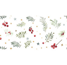 Weihnachtsmuster mit roten Beeren, Tannenzweigen und Sternen