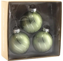 Verpackung mit drei Weihnachtskugeln mit Streifenmuster