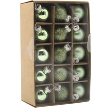 Karton mit zwölf grünen Weihnachtskugeln aus Glas