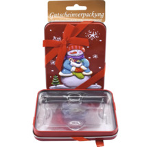 Geschenkverpackung für Gutscheine mit Schneemannmotiv und Schleife