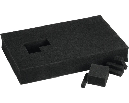 Schwarzer Schaumstoffeinsatz mit Aussparungen für Werkzeuge