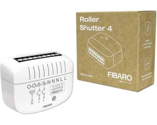 Fibaro Roller Shutter 4 Gerätesteuerung mit zugehöriger Verpackung