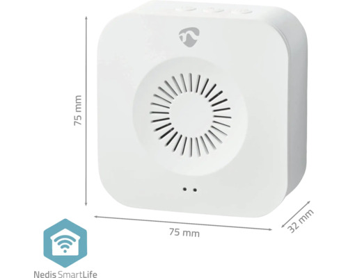 Drahtlose SmartLife Sirene mit den Maßen 75 x 75 x 32 Millimeter