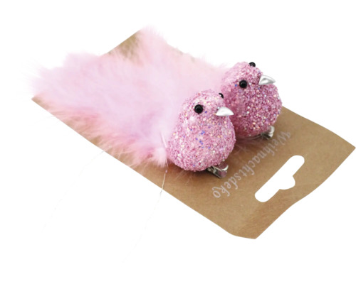 Zwei glitzernde Deko-Vögel mit Federn zur Weihnachtsdekoration