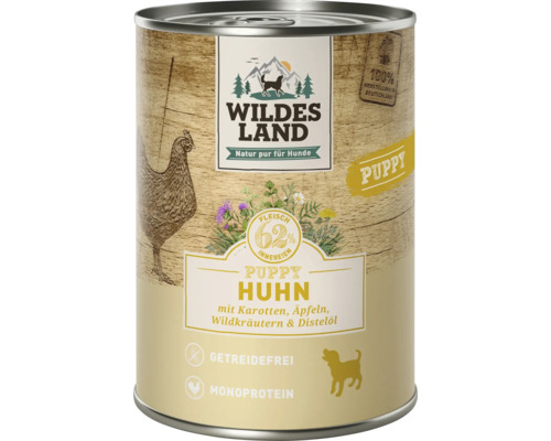 Hundefutter nass Wildes Land Puppy Huhn mit Karotten 400 g