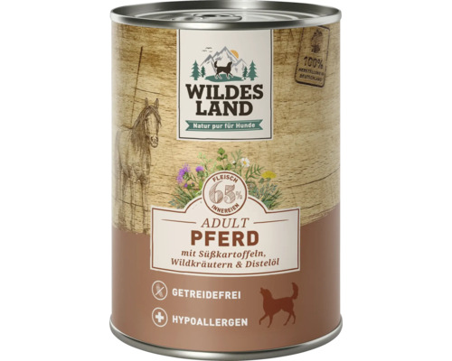 Hundefutter nass Wildes Land Pferd mit Süßkartoffeln 400 g