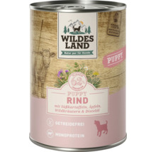 Wildes Land Hundefutter für Welpen mit Rind im Konserve
