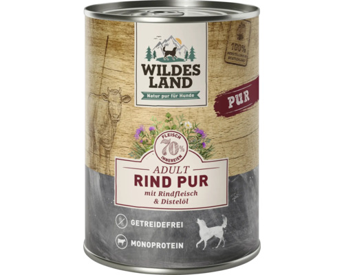 Hundefutter nass Wildes Land Rind Pur mit Distelöl 400 g