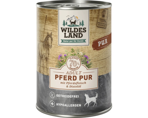 Hundefutter nass Wildes Land Pferd Pur mit Distelöl 400 g