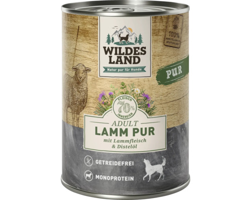Hundefutter nass Wildes Land Lamm Pur mit Distelöl 400 g Wildes Land Hundefutter Adult Lamm Pur in Konservendose