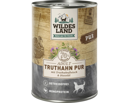 Hundefutter nass Wildes Land Truthahn Pur mit Distelöl 400 g Wildes Land Hunde Nassfutter Adult Truthahn Pur in Dose