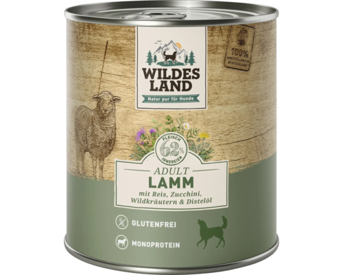 Hundefutter nass Wildes Land Lamm mit Reis 800 g