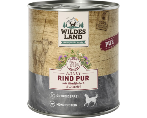 Hundefutter nass Wildes Land Rind Pur mit Distelöl 800 g