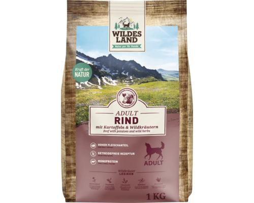 Hundefutter trocken Wildes Land Rind mit Kartoffeln und Wildkräutern 1 kg