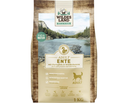 Hundefutter trocken Wildes Land Ente mit Kartoffeln und Wildkräutern 1 kg