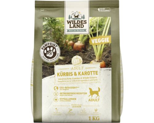 Hundefutter trocken Wildes Land Kürbis und Karotte 1 kg Wildes Land Hunde Trockenfutter Adult Kürbis und Karotte 1 Kilogramm