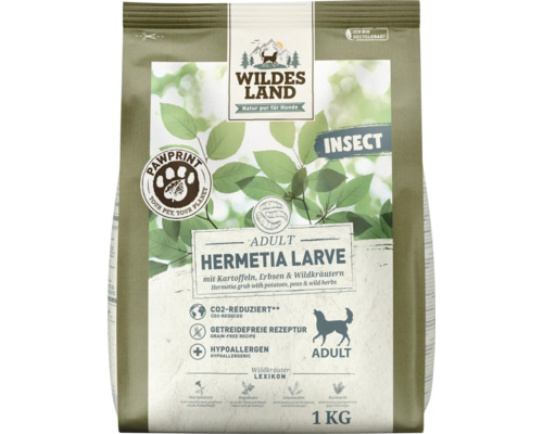 Hundefutter trocken Wildes Land Larve mit Kartoffeln 1 kg Wildes Land Hundetrockenfutter mit Insekten für ausgewachsene Hunde, 1 Kilogramm