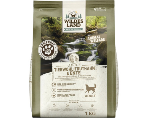 Hundefutter trocken Wildes Land Tierwohl Truthahn & Ente mit Kartoffeln 1 kg