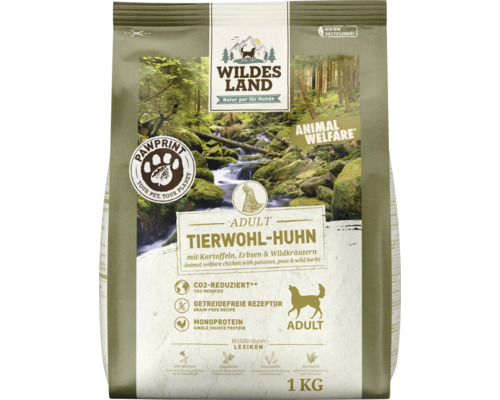 Hundefutter trocken Wildes Land Tierwohl Huhn mit Kartoffeln 1 kg Wildes Land Trockenfutter Tierwohl-Huhn für ausgewachsene Hunde, 1 kg Packung