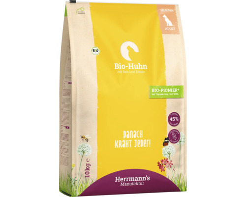 Hundefutter trocken Herrmann´s Manufaktur Bio Huhn mit Reis und Erbsen 10 kg Hundefutter trocken Herrmann´s Manufaktur Bio Huhn mit Reis und Erbsen 10 kg