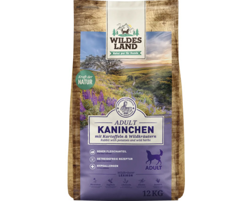 Hundefutter trocken Wildes Land Kaninchen mit Kartoffeln 12 kg Wildes Land Adult Kaninchen Trockenfutter für Hunde, 12 kg