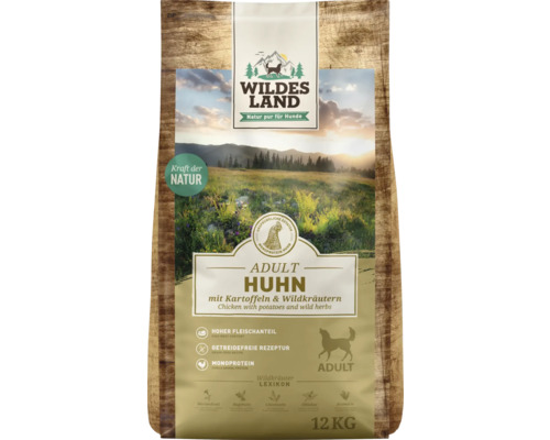 Hundefutter trocken Wildes Land Huhn mit Kartoffeln 12 kg Wildes Land Adult Hundetrockenfutter Huhn mit Kartoffeln und Wildkräutern, 12 Kilogramm
