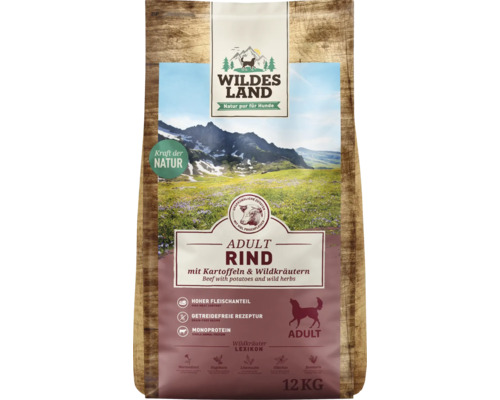 Hundefutter trocken Wildes Land Rind mit Kartoffeln 12 kg Wildes Land Adult Rind Hundetrockenfutter, 12 Kilogramm