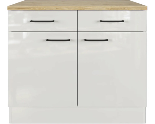 Unterschrank Flex Well Lund lichtgrau/rauchgrau 100x85x60 cm mit Drehtür Unterschrank mit zwei Schubladen, zwei Türen und Arbeitsplatte
