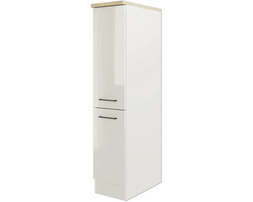 Weißer Hochschrank mit zwei Türen und Griffen