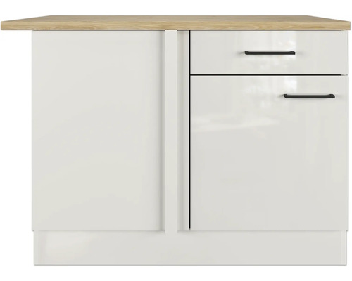 Eckunterschrank Flex Well Lund lichtgrau/rauchgrau 110x85x60 cm mit Drehtür Unterschrank mit Schublade und Tür, helle Arbeitsplatte