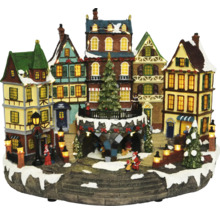 Beleuchtete Miniatur Weihnachtsstadt mit Figuren und Weihnachtsbaum