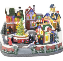 Weihnachtliches Dorf mit Häusern, Figuren und Zug