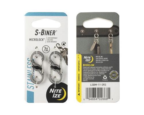 Nite Ize S-Biner Microlock aus Edelstahl, Doppelkarabiner