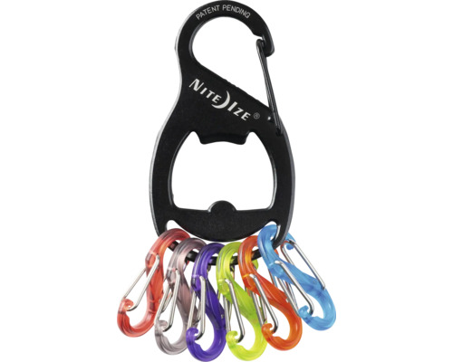 Nite Ize KeyRack+ 6 S-Binern® - schwarz Karabiner aus Edelstahl Nite Ize Logo Karabiner mit Flaschenöffner und S-Binern