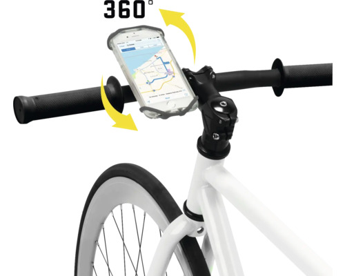 Fahrrad mit am Lenker montierter Smartphone-Halterung mit 360-Grad-Drehung
