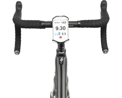 Fahrradlenker mit Smartphonehalterung und Displayanzeige