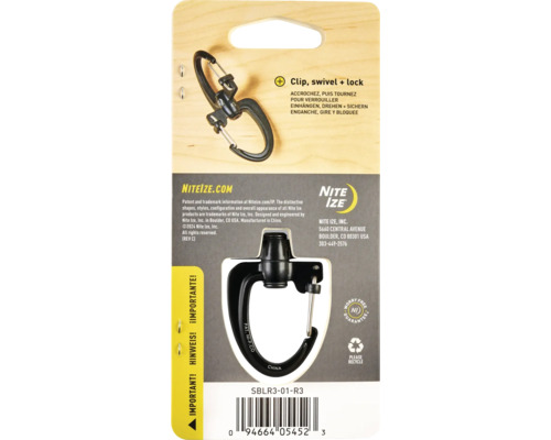 Nite Ize Karabiner mit Drehgelenk und Verriegelung auf Verpackung