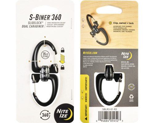 Nite Ize S-Biner 360 Dual Karabiner mit Drehverschluss, Tragkraft 15,9 Kilogramm