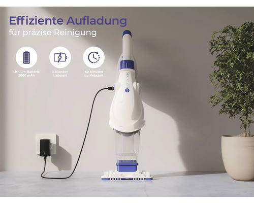 Poolsauger Gre für Boden mit integrierter Pumpe batteriebetrieben manuell ABS grau Akkusauger beim Aufladen mit Ladestation
