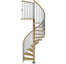 Holzwendeltreppe mit Geländer aus Stahl