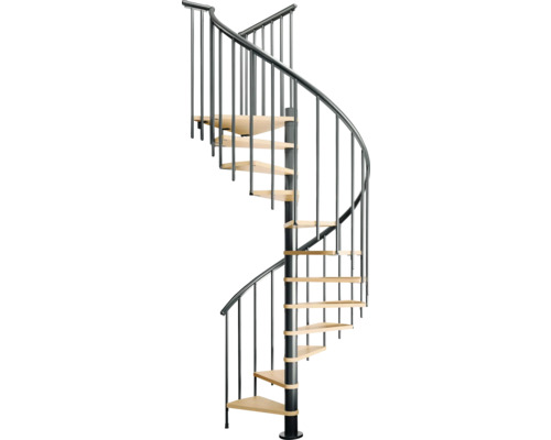 Wendeltreppe mit Metallgeländer und Holzstufen