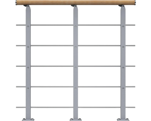 Geländer mit Holzhandlauf und Stahlstäben