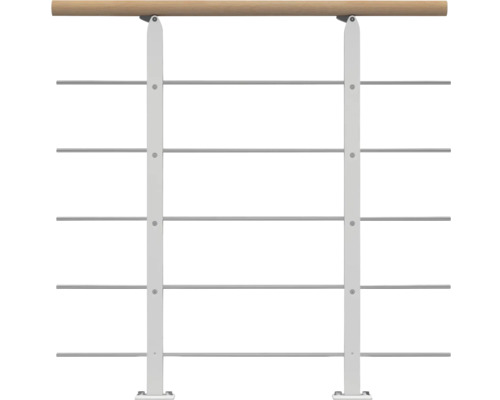 Geländer mit Holzhandlauf und horizontalen Metallstäben