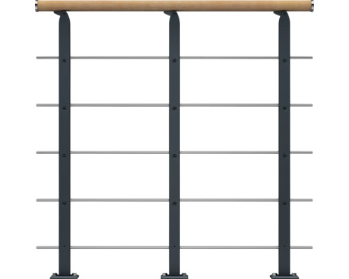 Geländer mit Holzhandlauf und Edelstahlseilen