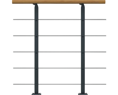 Geländer mit Holzhandlauf und Stahlseilen