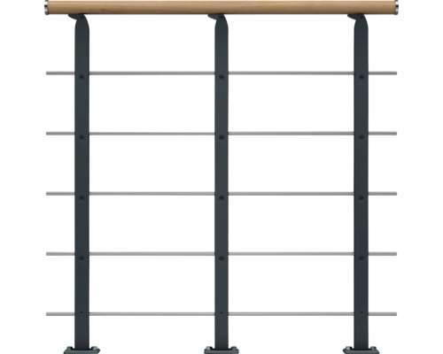 Geländer mit Holzhandlauf und Edelstahlseilen
