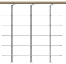 Stahlregalsystem mit Holzoberteil und vier Regalebenen