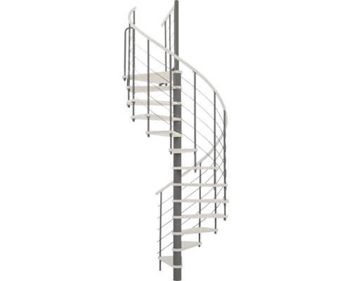 Wendeltreppe mit Geländer und Stahlseilen.