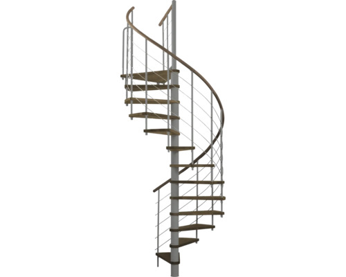 Wendeltreppe mit Holzstufen und Metallgeländer