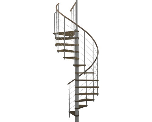 Pertura Spindeltreppe Skaia Buche massiv Ø 120 cm Grau 12 Stufen 13 Steigungen Wendeltreppe mit Metallpfosten und Holzstufen